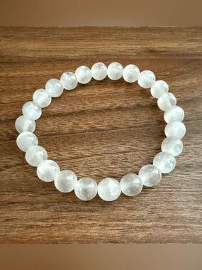 Selenite Crystal Beaded Stretch Bracelet White Healing Stone